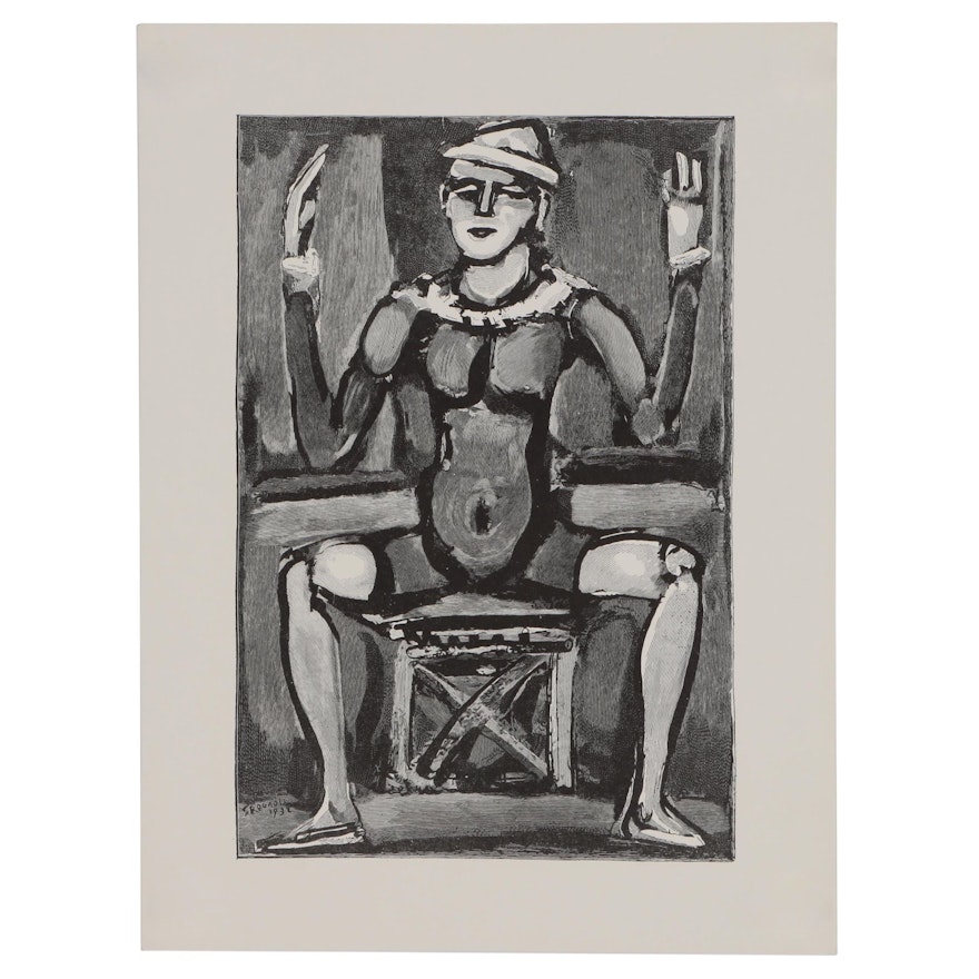Georges Rouault Wood Engraving "Sitting Clown", 1938
