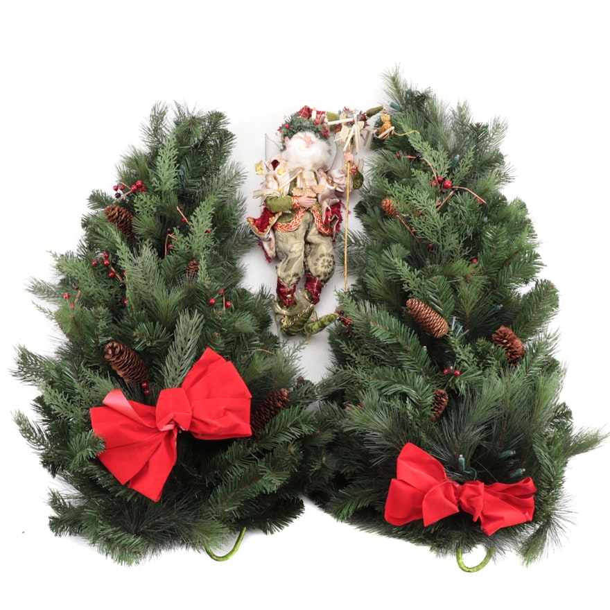 Frontgate Winter Pine Teardrop Swag Wreaths with Mark Roberts Elf