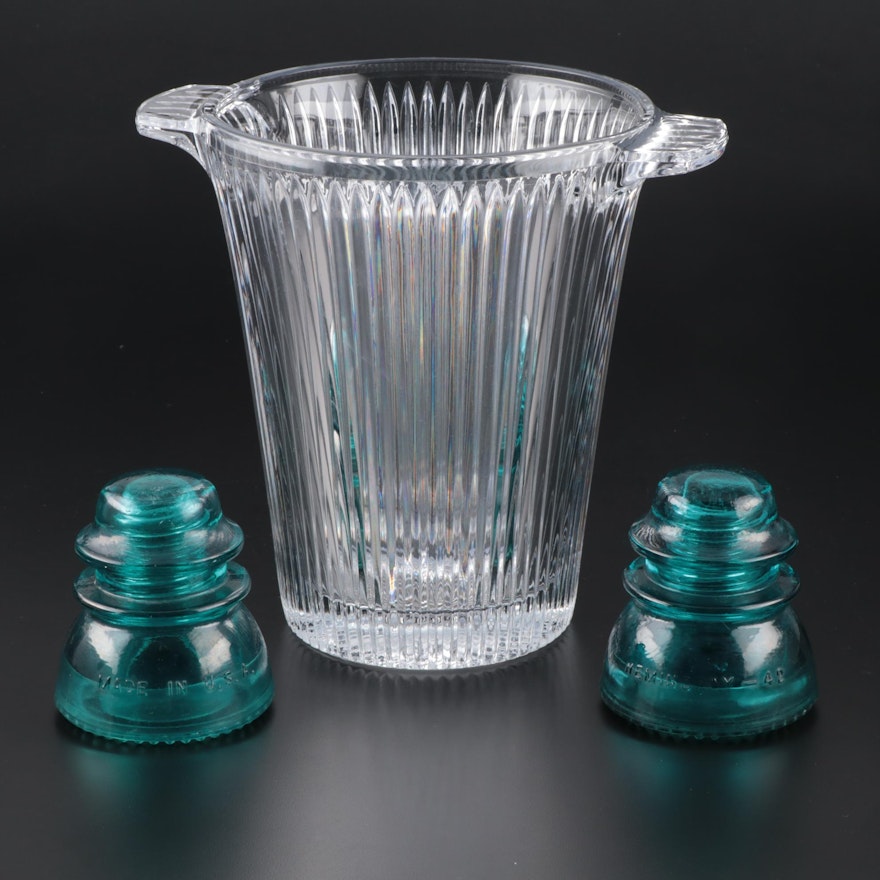 Japanese Soga Crystal Champagne Ice Bucket with Hemingray 42 Glass Insulators