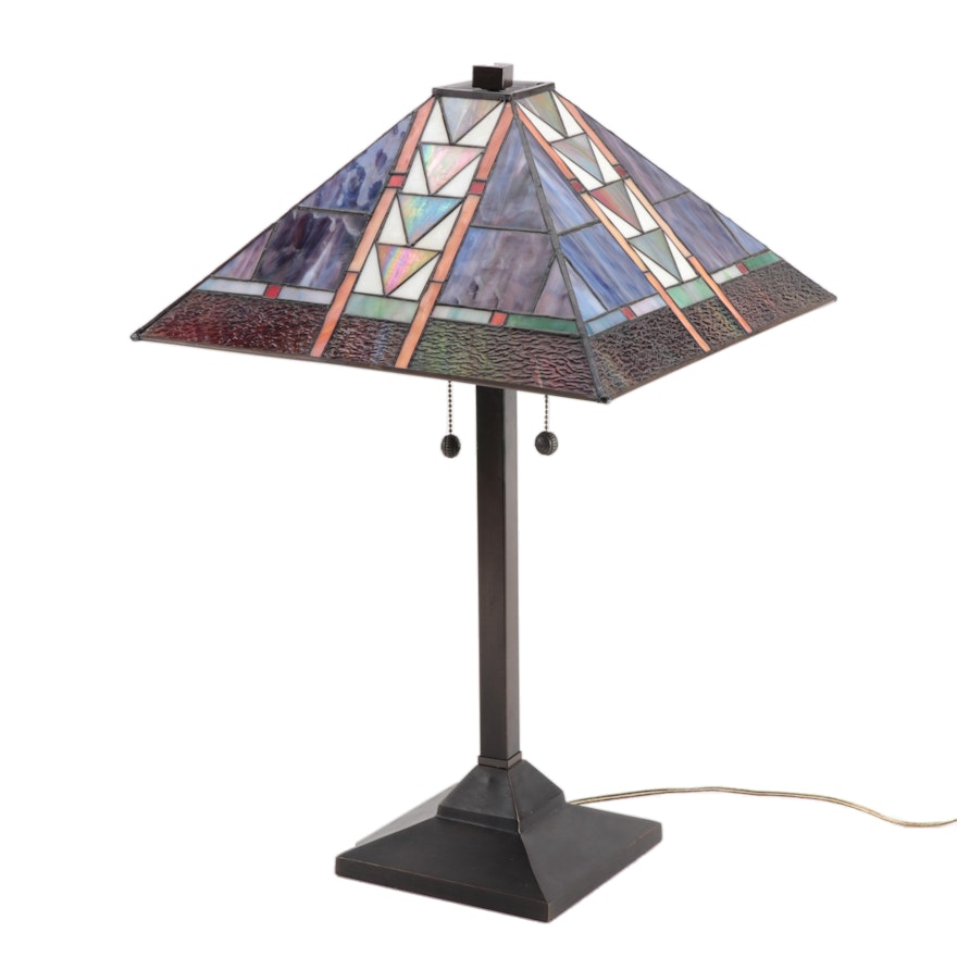 Dale Tiffany Mission Style Stained Glass Desk Lamp with Metal Base