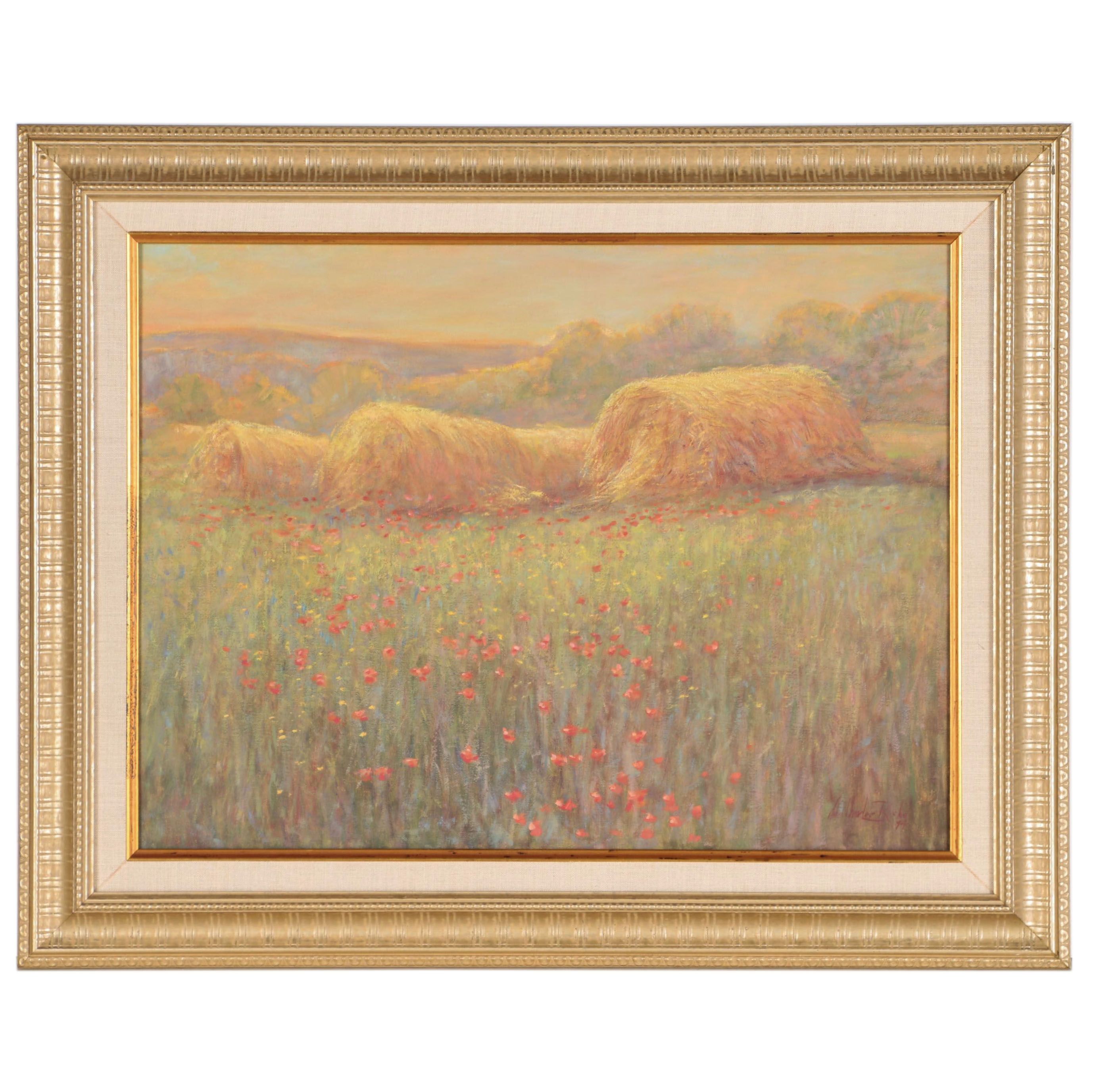 John Charles Roach Oil Painting of Hay Bales, 1994