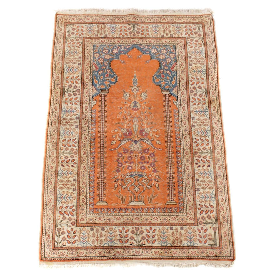 2'10 x 4'7 Hand-Knotted Turkish Kayseri Silk Rink Rug, 1960s