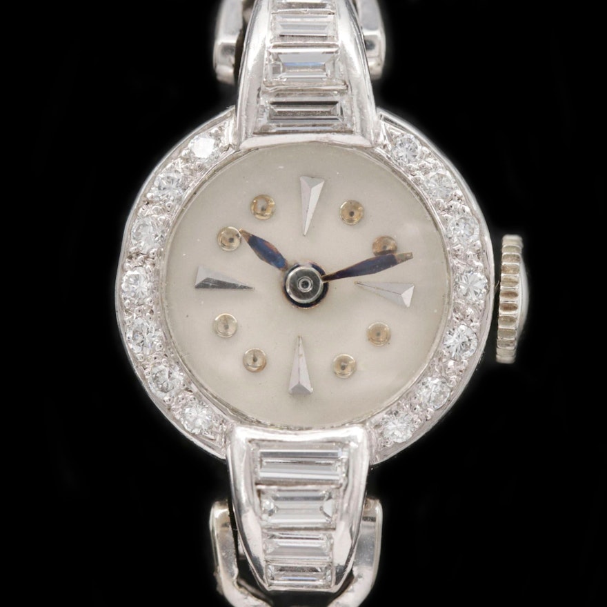 Borel 14K White Gold, Platinum and 1.36 CTW Diamond Stem Wind Wristwatch