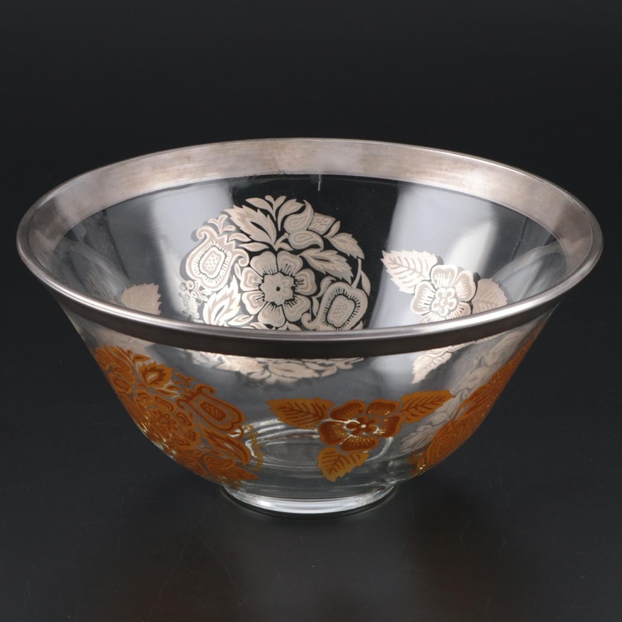 George Briard Sterling Rimmed Glass Bowl, Mid-20th Century