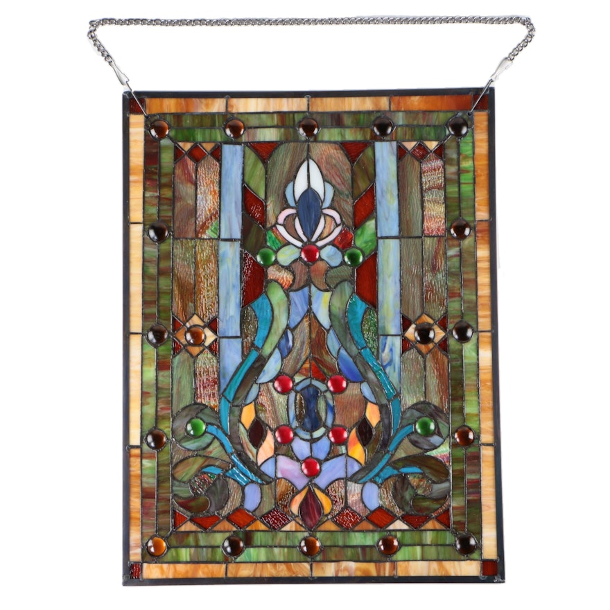 Jeweled Stained Glass Window Panel
