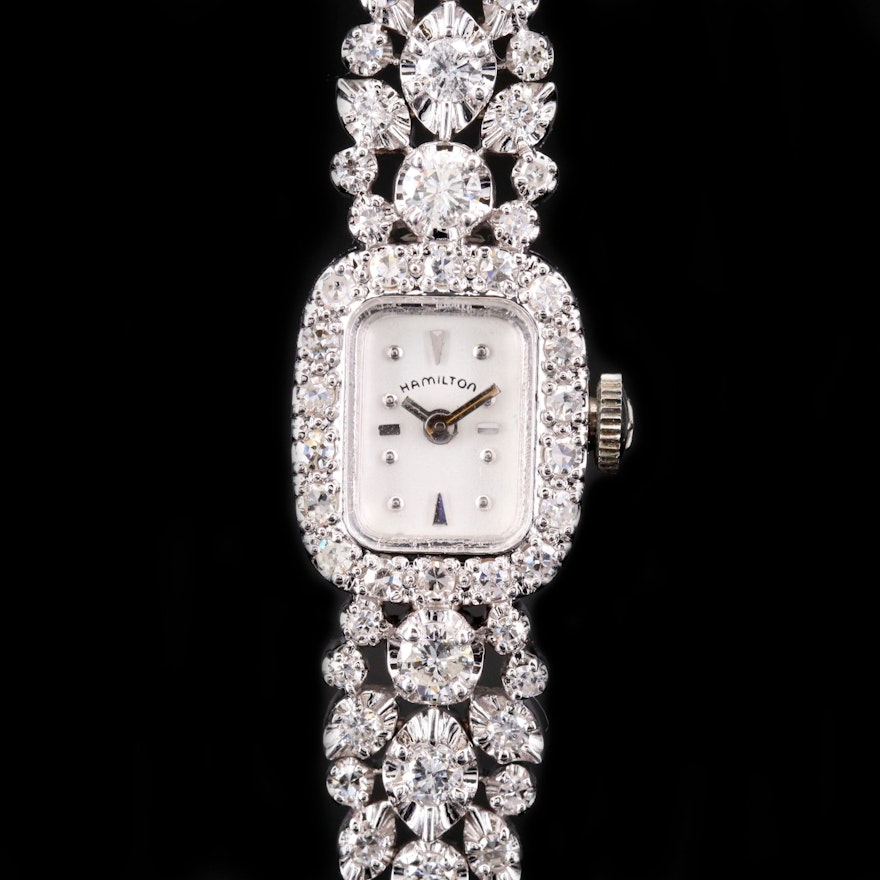 Hamilton 14K White Gold and 1.37 CTW Diamond Wristwatch