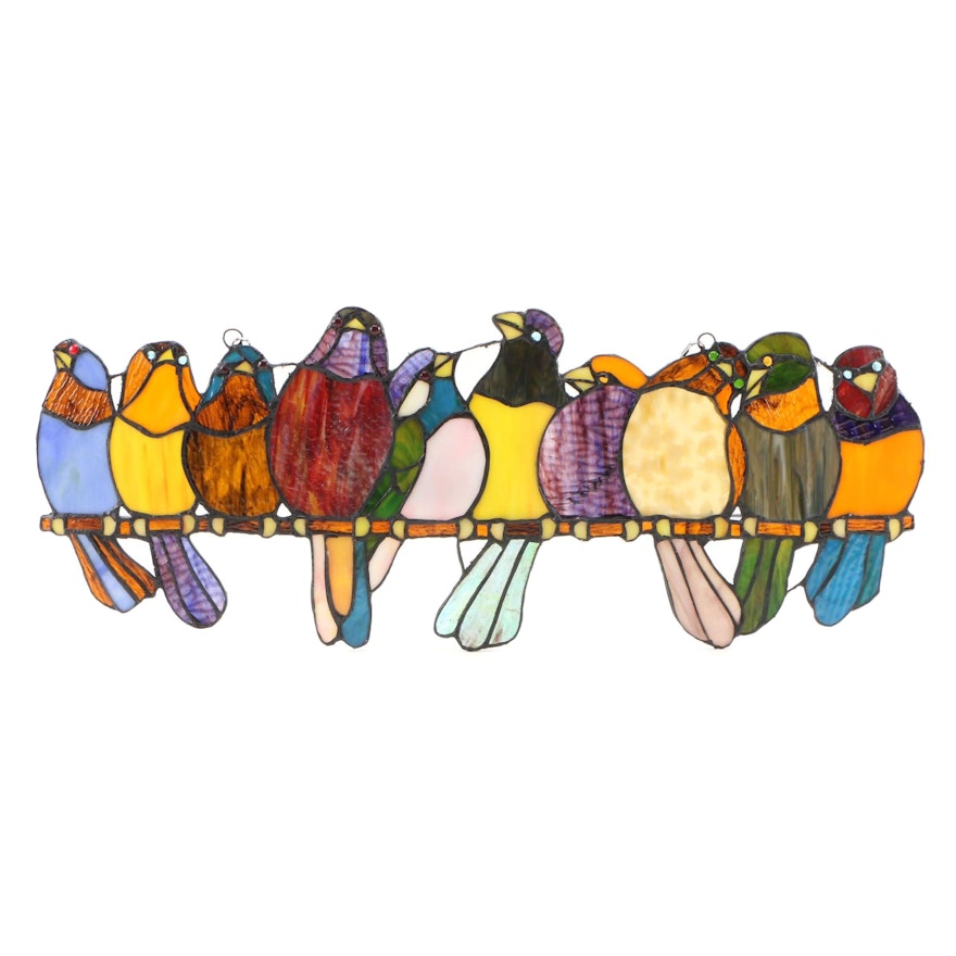Birds on a Wire Stained Glass Panel