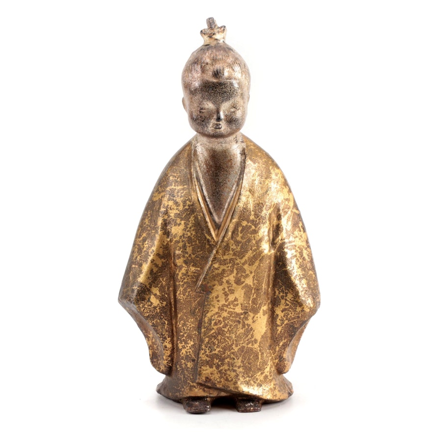 Japanese Style Gilt Finish Figurine in Kimono