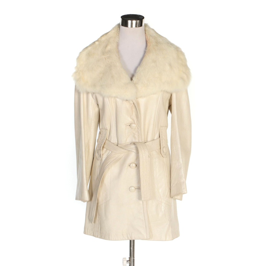 Dandi Modes R. Sherman Leather Coat with Rabbit Fur Shawl Collar, Vintage