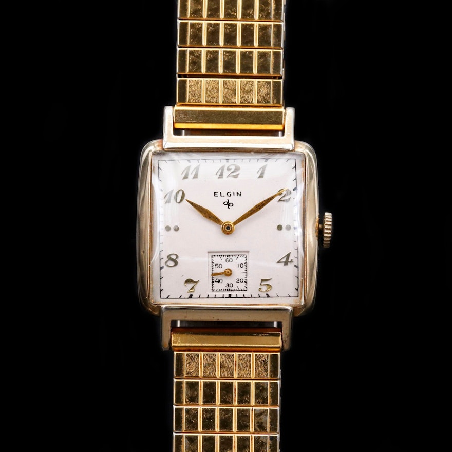 Vintage Elgin Gold Tone Stem Wind Wristwatch, 1949