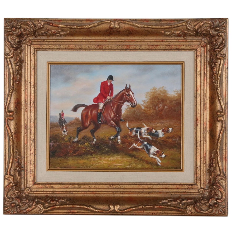 English Style Hunt Scene Oil Painting