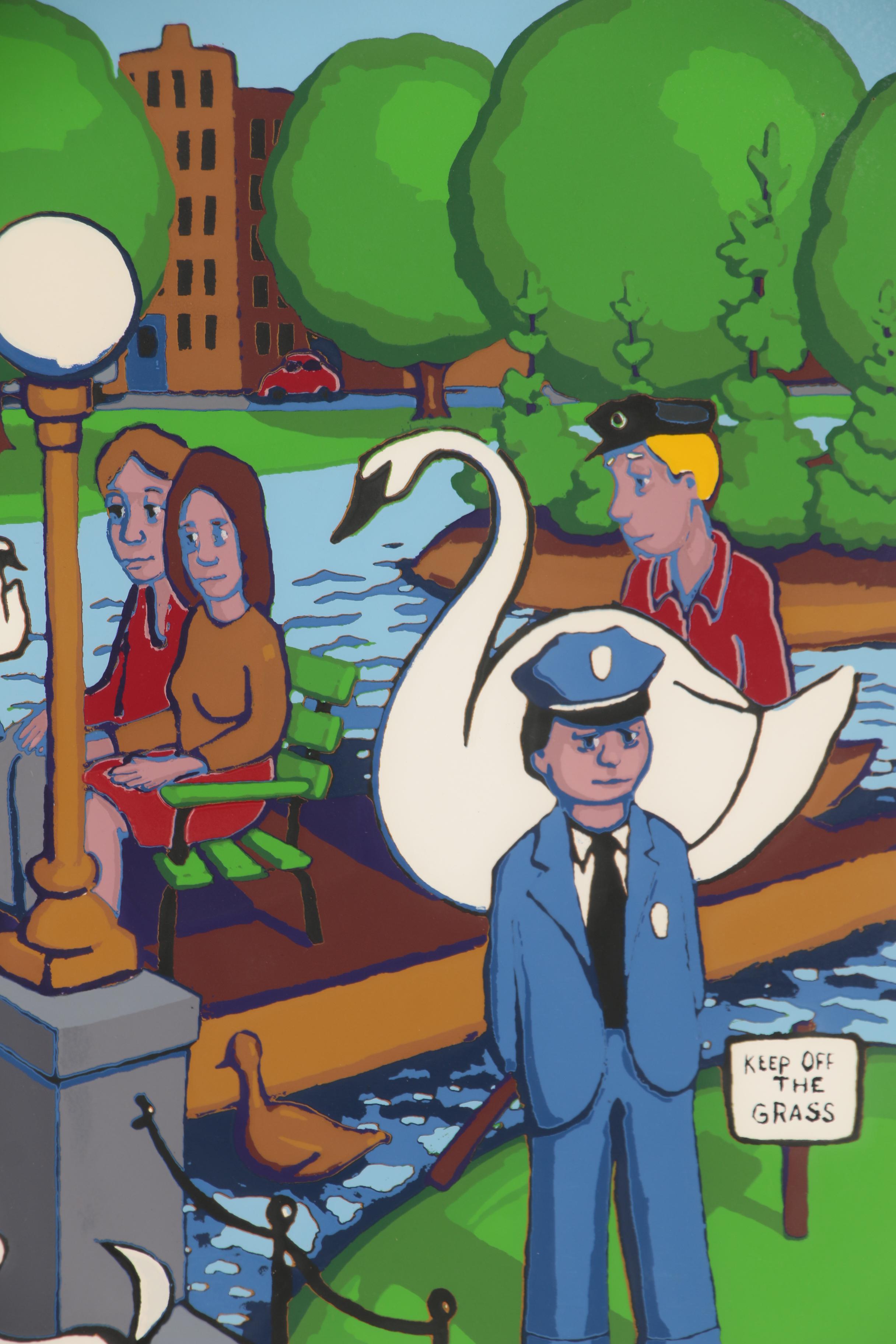 Robert Shillady Serigraph "Swan Boats at Boston Gardens"