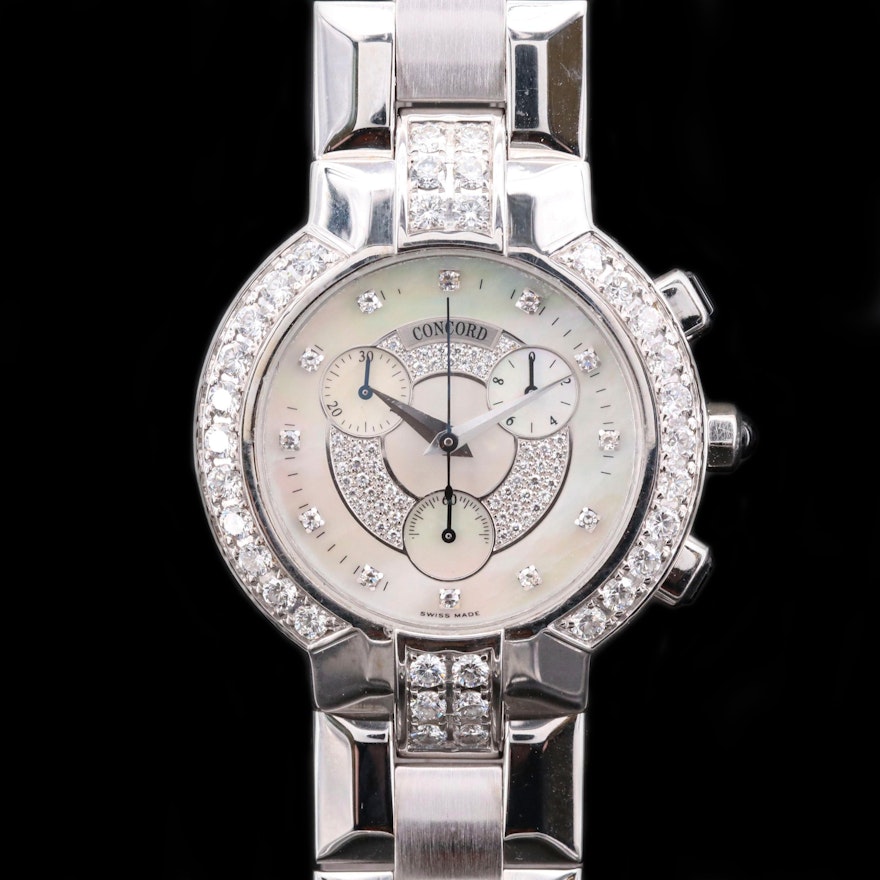 Concord La Scala 2.42 CTW Diamond and 18K Gold Chronograph Wristwatch