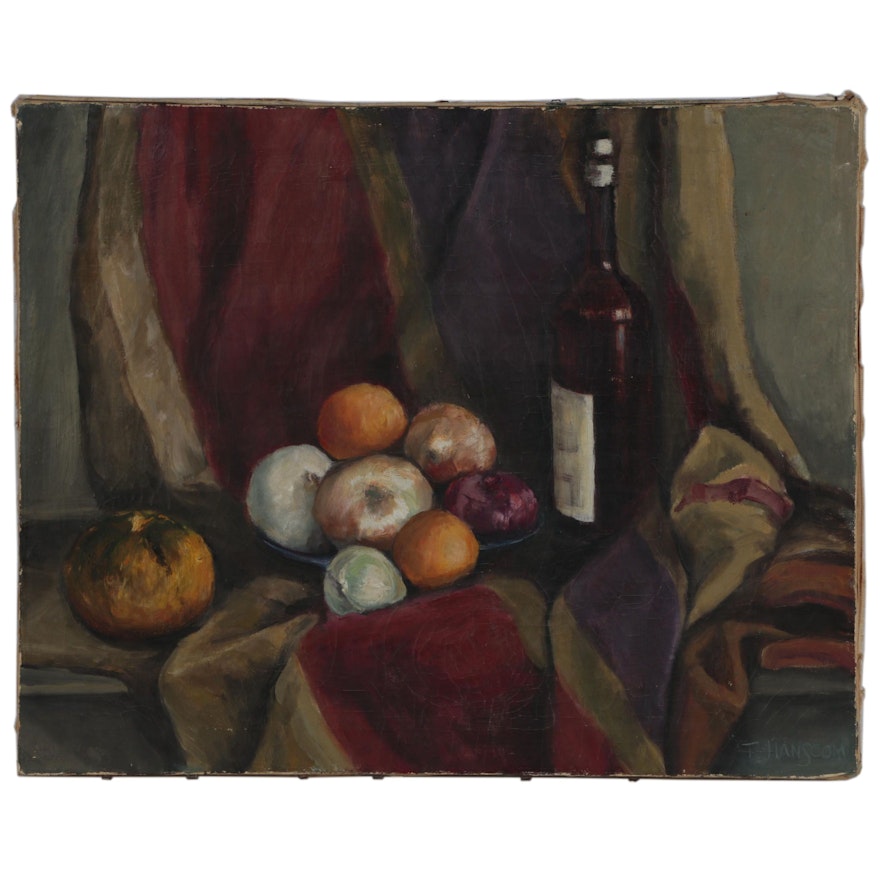 T. Hansoom Oil Still Life Painting, Mid 20th Century