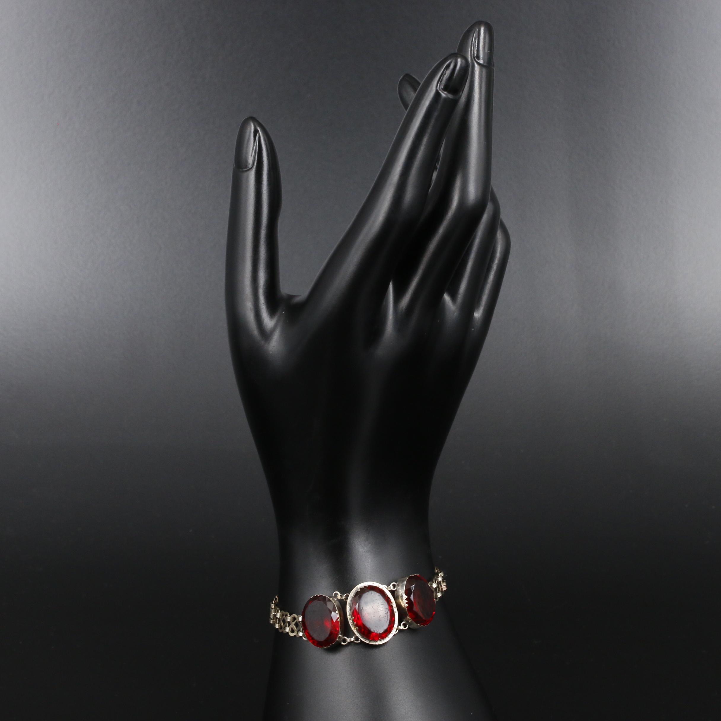 1930s 10K Yellow Gold Faceted Red Glass Bracelet