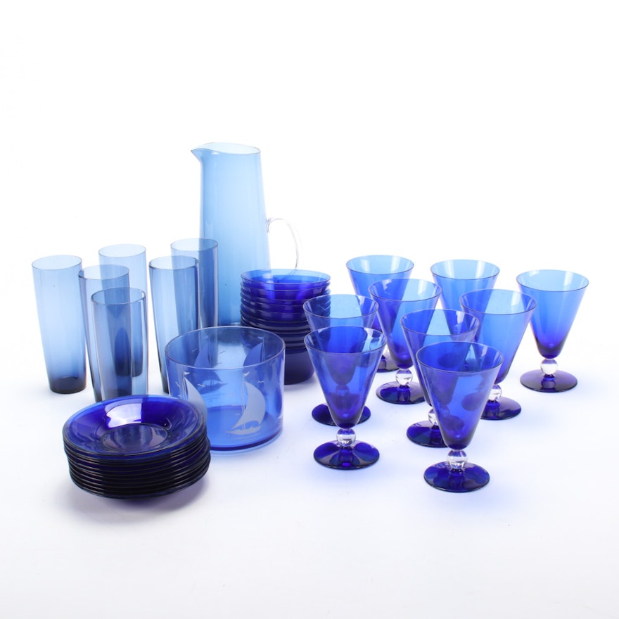 Hazel-Atlas and Other Cobalt Blue Glass Tableware Mid-20th Century