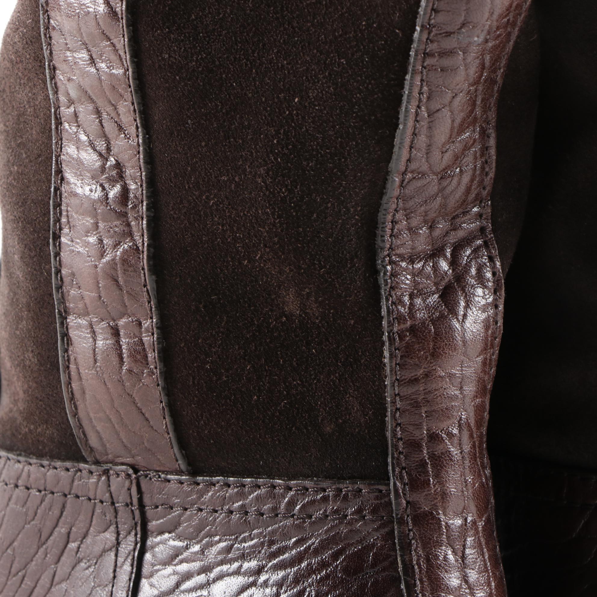 Tory Burch Brown Suede and Textured Leather Logo Boots