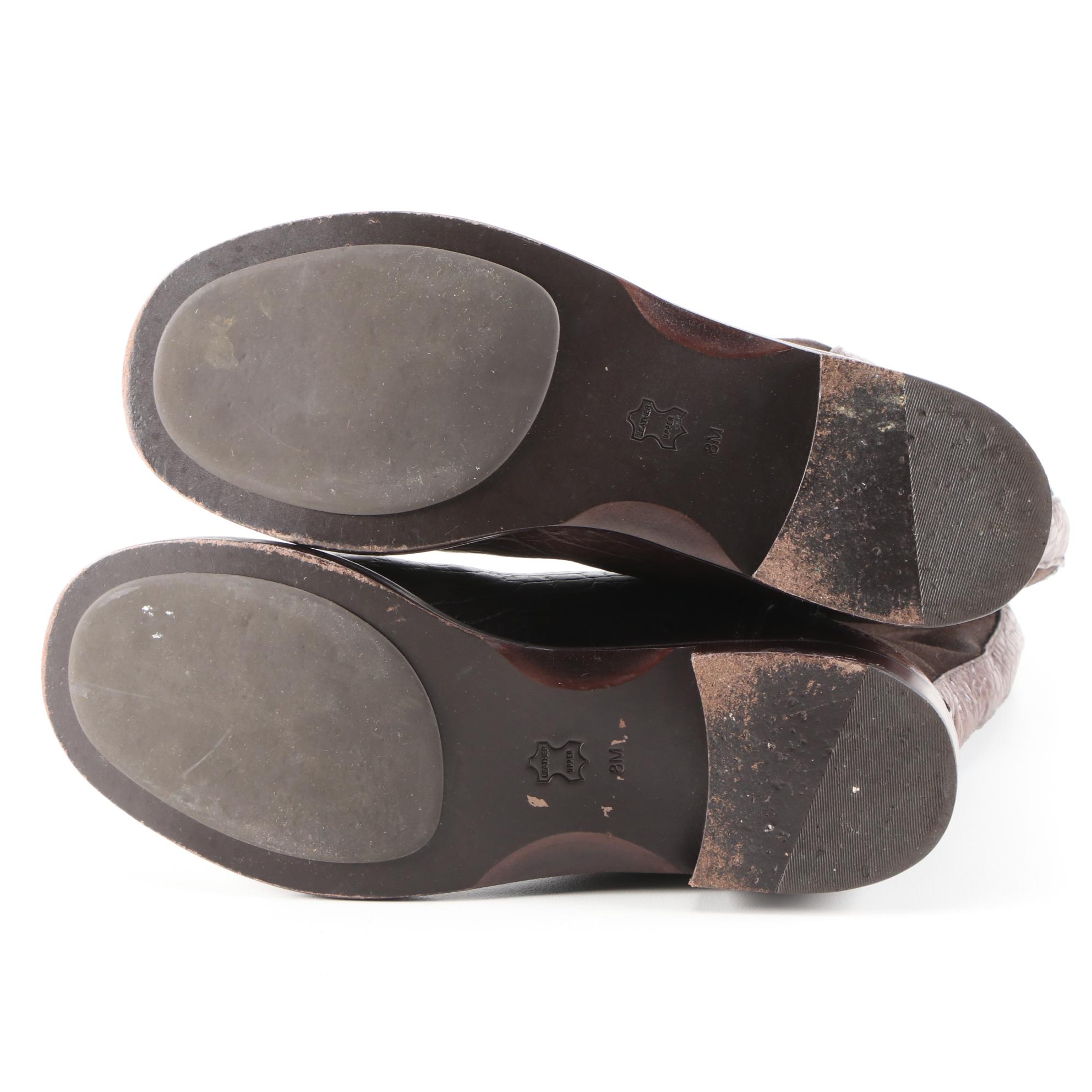 Tory Burch Brown Suede and Textured Leather Logo Boots