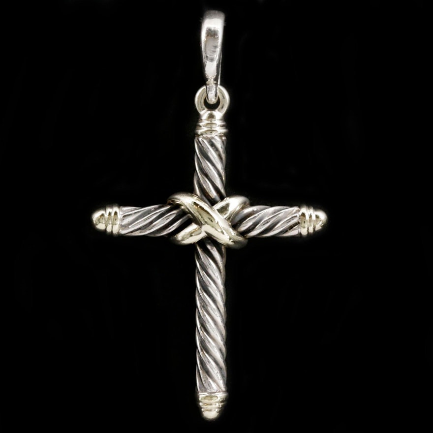 David Yurman Sterling Cross Pendant with 14K Yellow Gold Accents