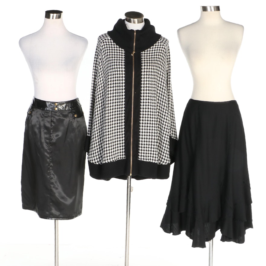 J. Peterman Houndstooth Poncho and Black Skirts