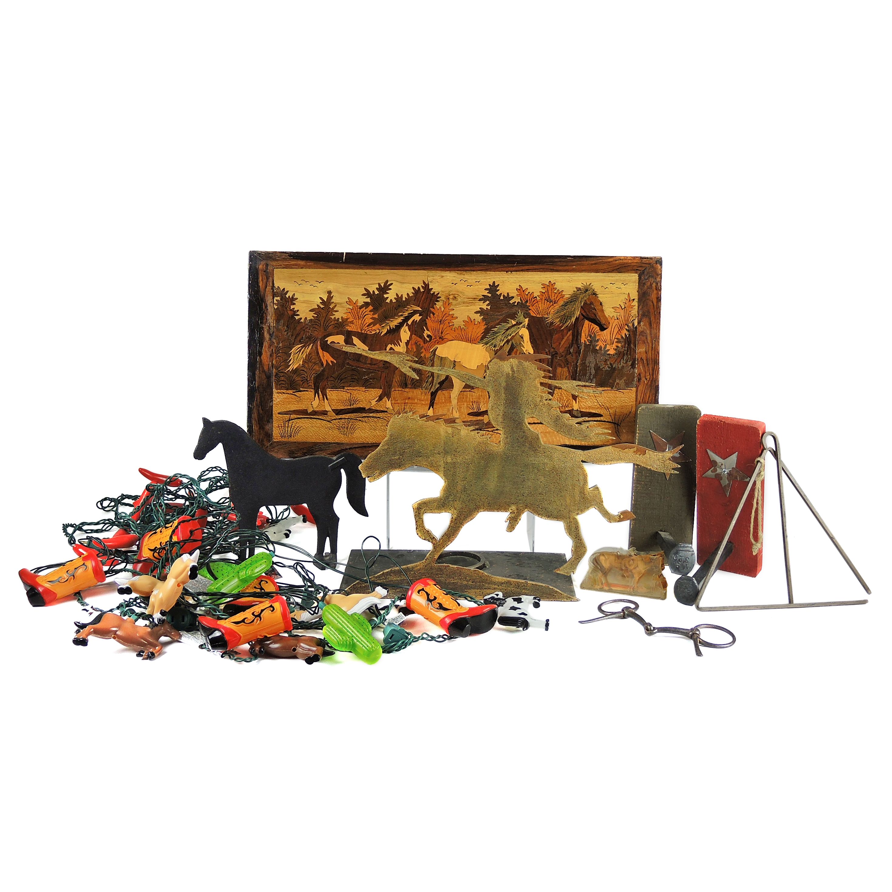 Western Themed Decor with Horse Doorstop, Patio Lights, Dinner Bell and More