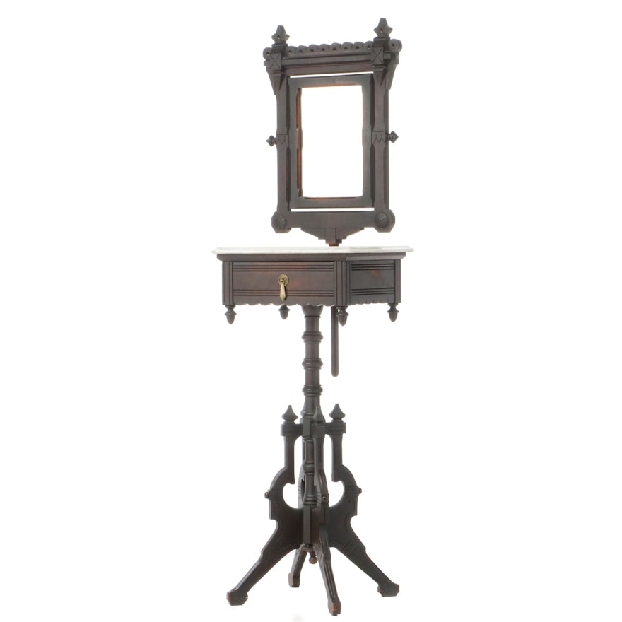 Victorian Ebonized Walnut and White Marble Dressing Stand, Late 19th Century