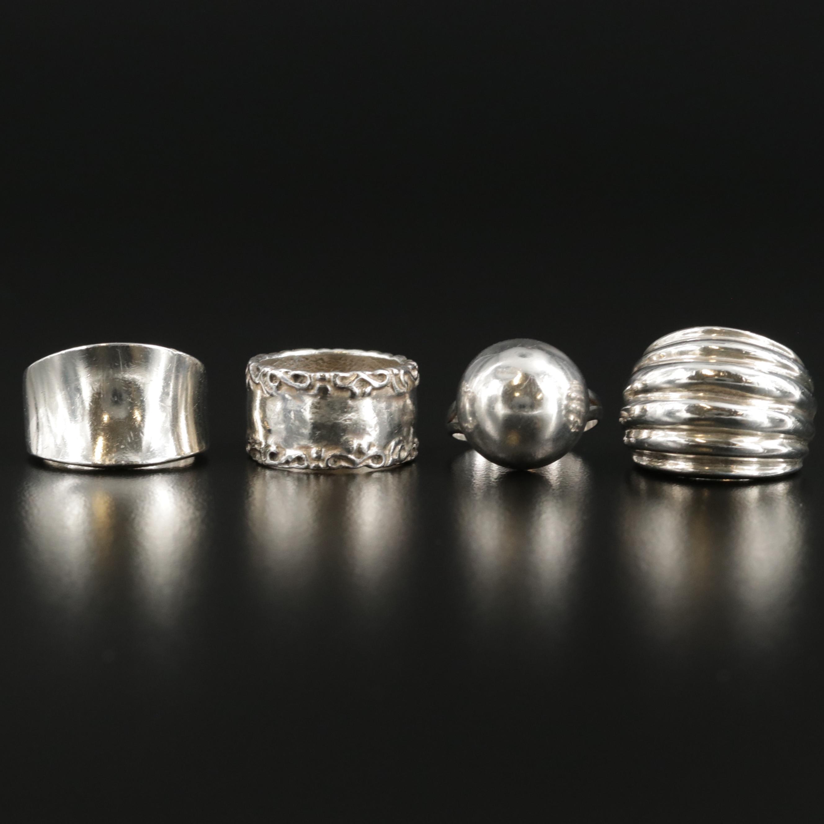 Sterling Silver Rings Including Dome and Ribbed Rings