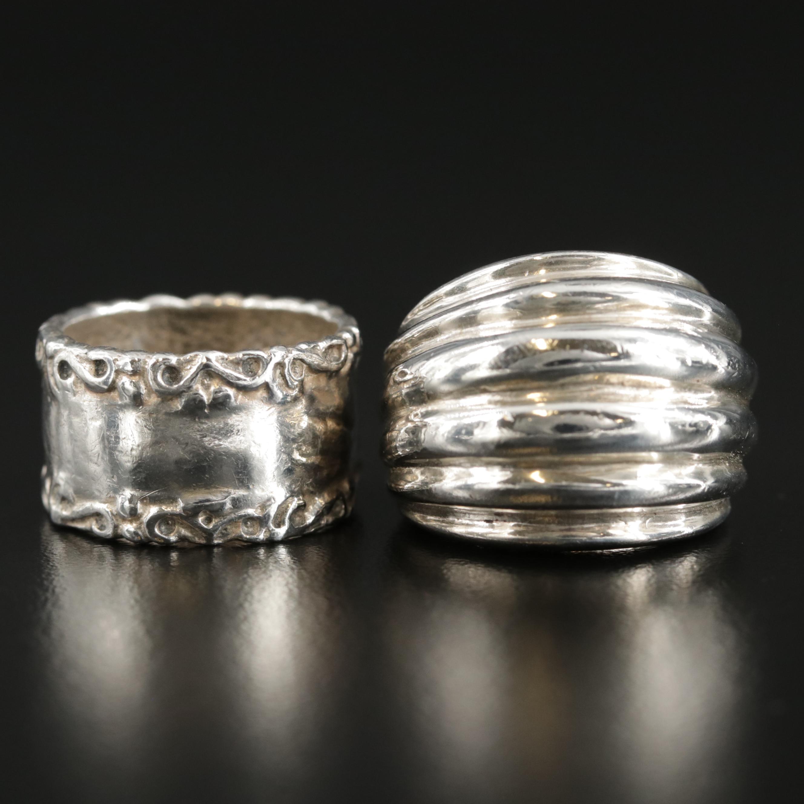 Sterling Silver Rings Including Dome and Ribbed Rings