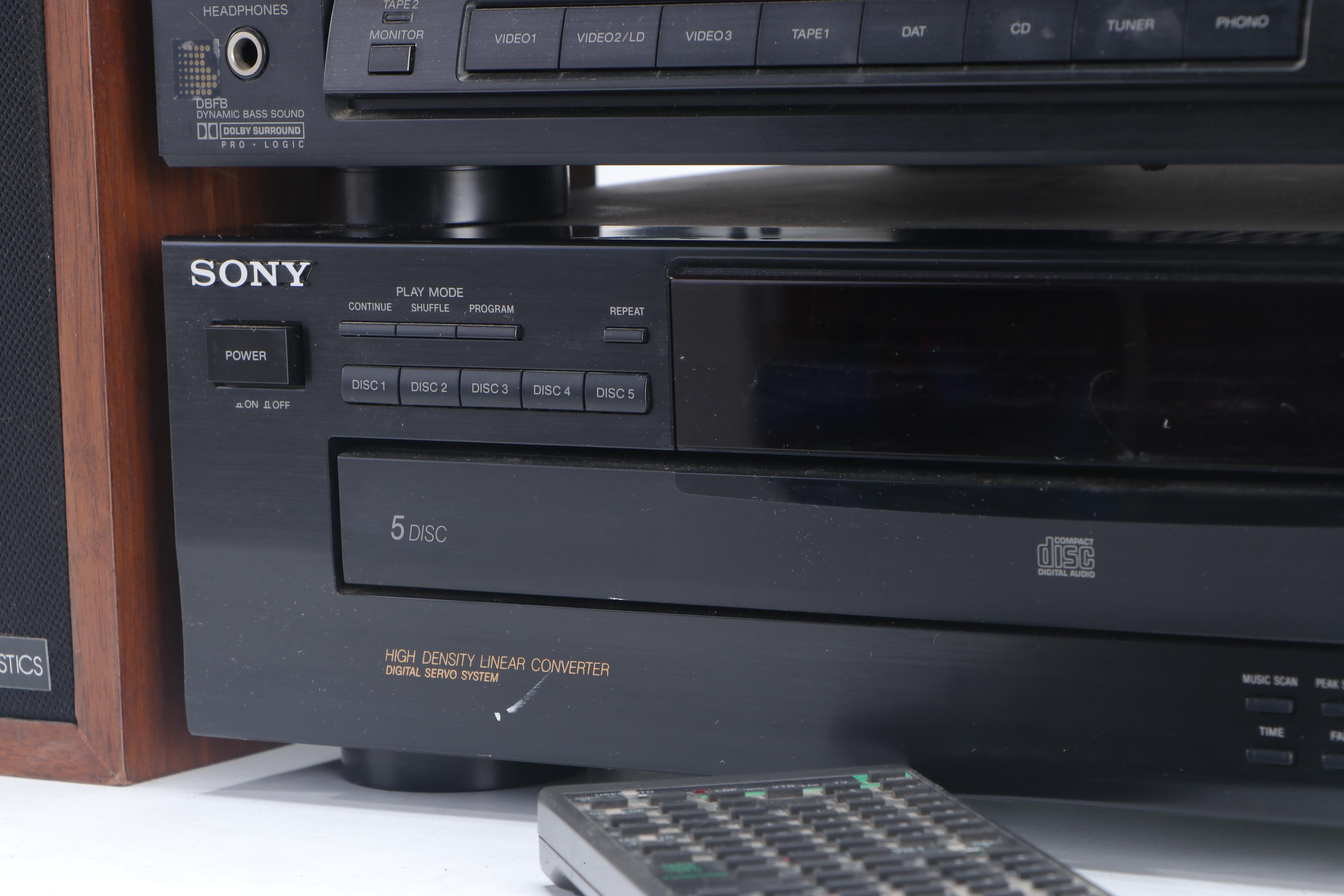 Sony Receiver, Cassette Deck and Disc Player with Speakers