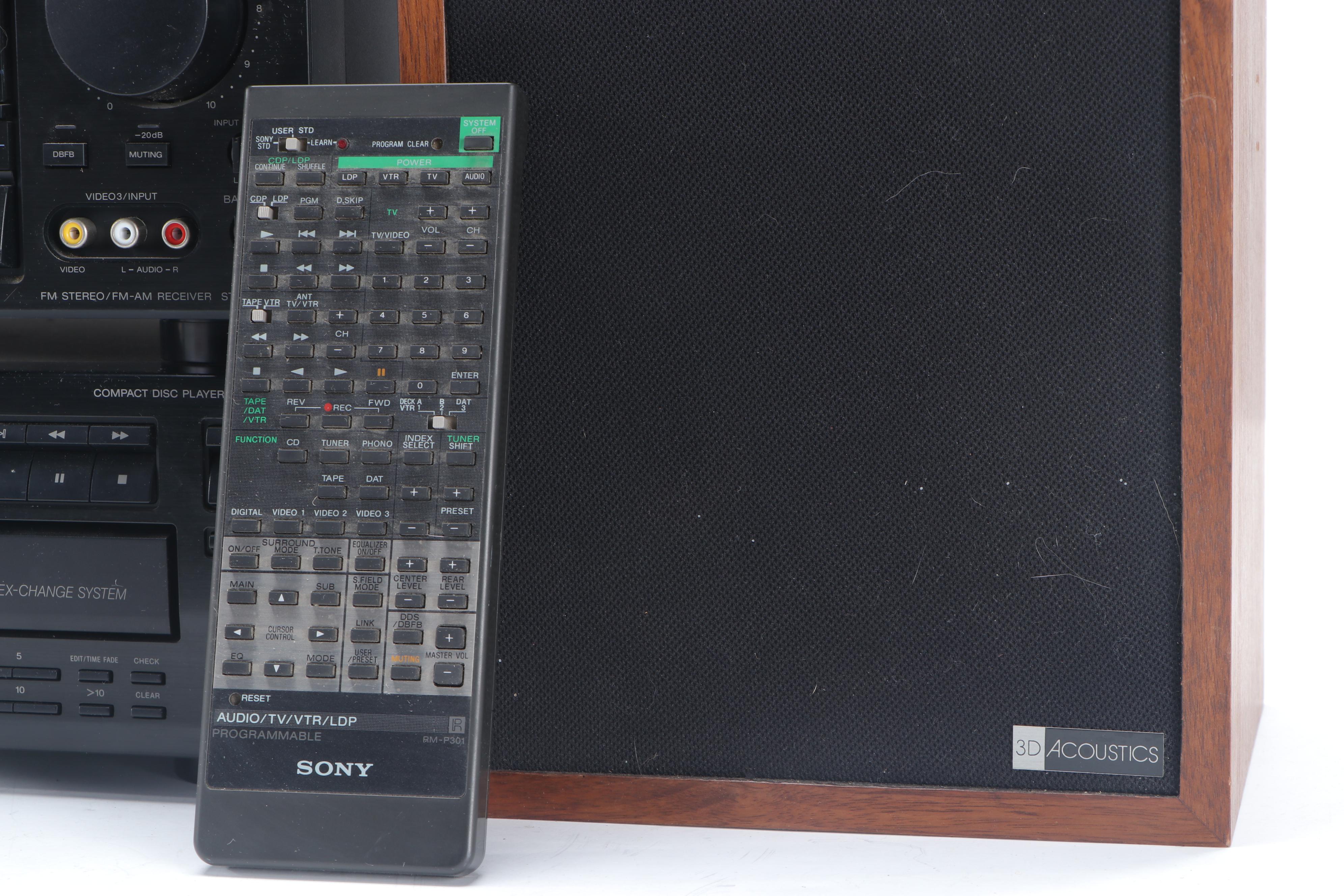 Sony Receiver, Cassette Deck and Disc Player with Speakers