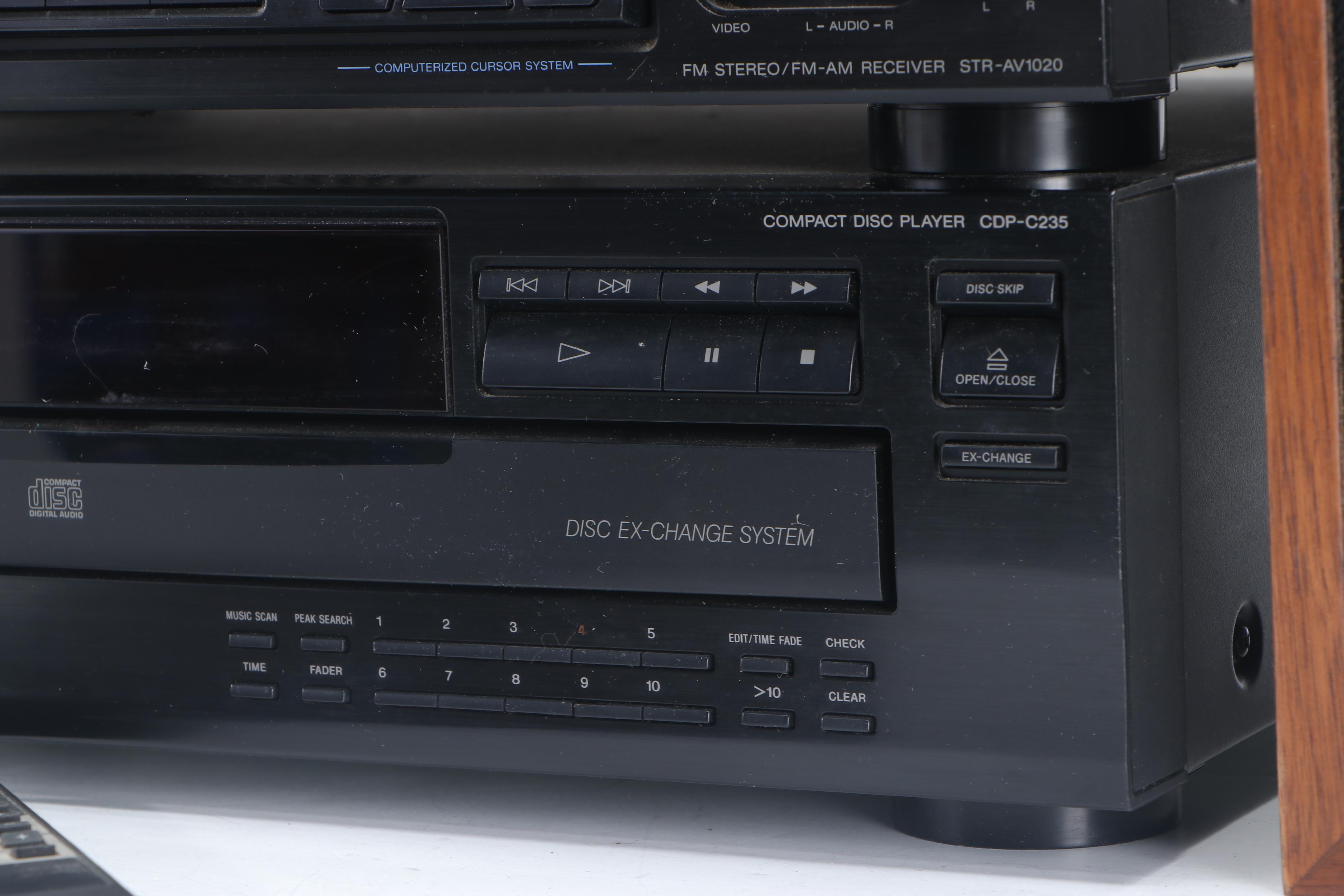 Sony Receiver, Cassette Deck and Disc Player with Speakers