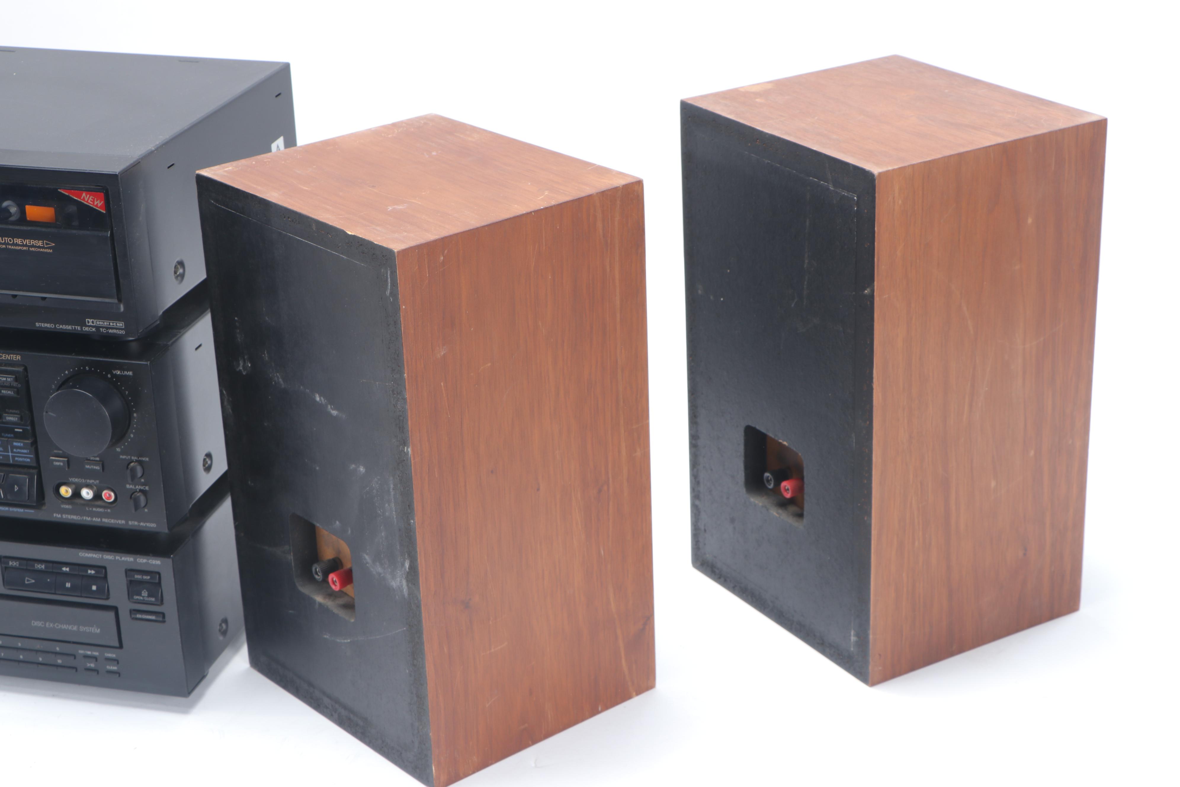 Sony Receiver, Cassette Deck and Disc Player with Speakers