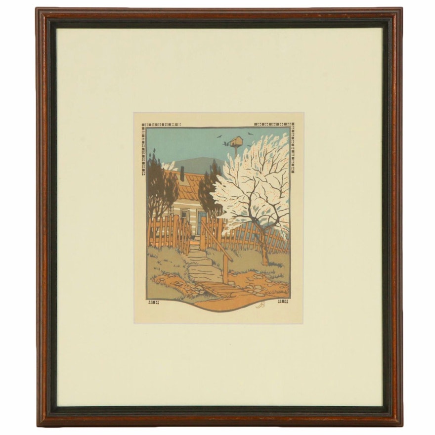 Gustave Baumann Woodblock Print "April" for "All the Year Round", 1912