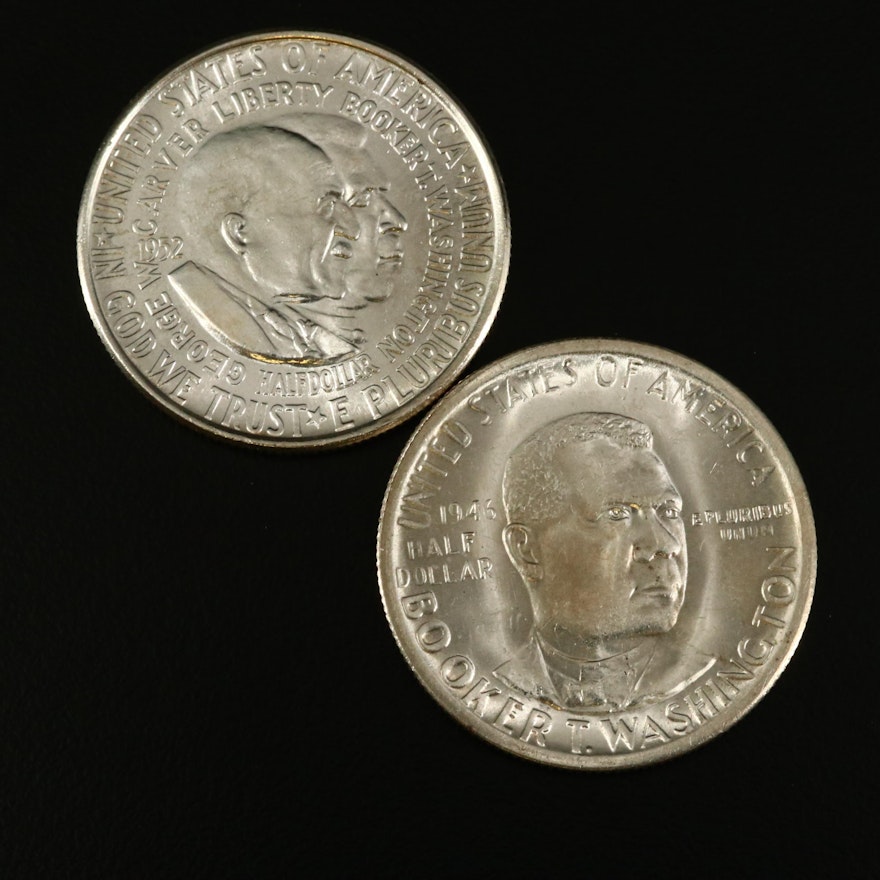 Group of Two Commemorative Silver Half Dollars Incl. 1946-S Booker T. Washington