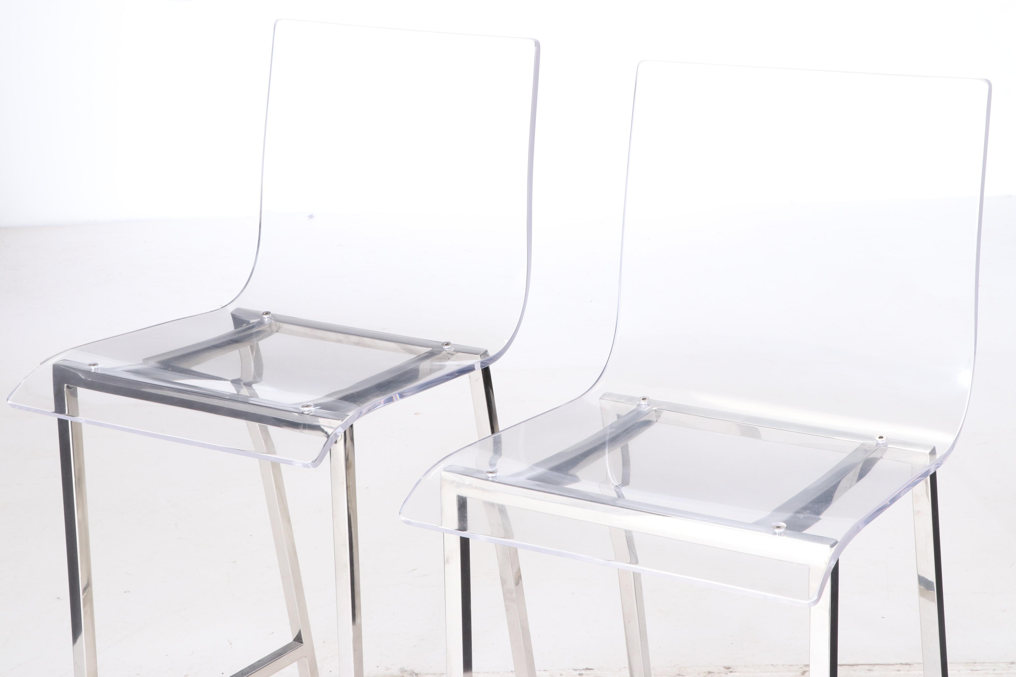 Contemporary Modern Acrylic and Chrome Counter Height Chairs