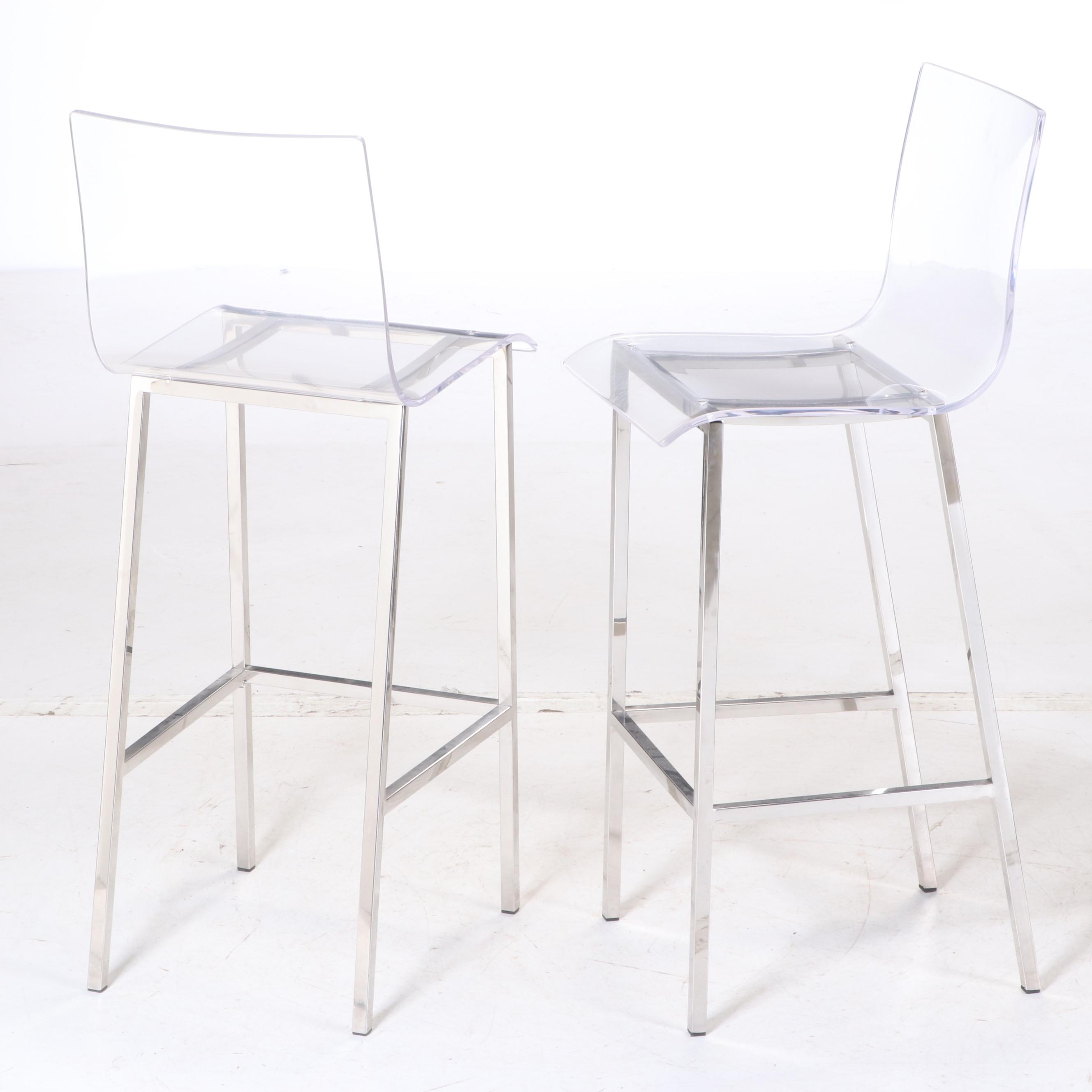 Contemporary Modern Acrylic and Chrome Counter Height Chairs