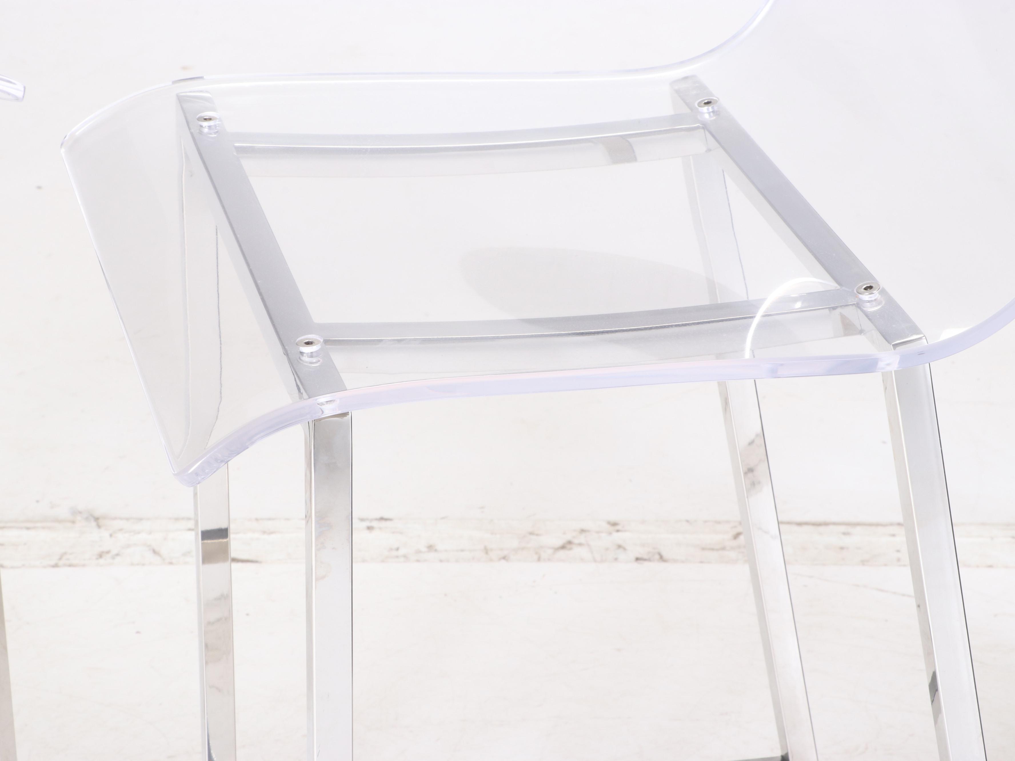Contemporary Modern Acrylic and Chrome Counter Height Chairs