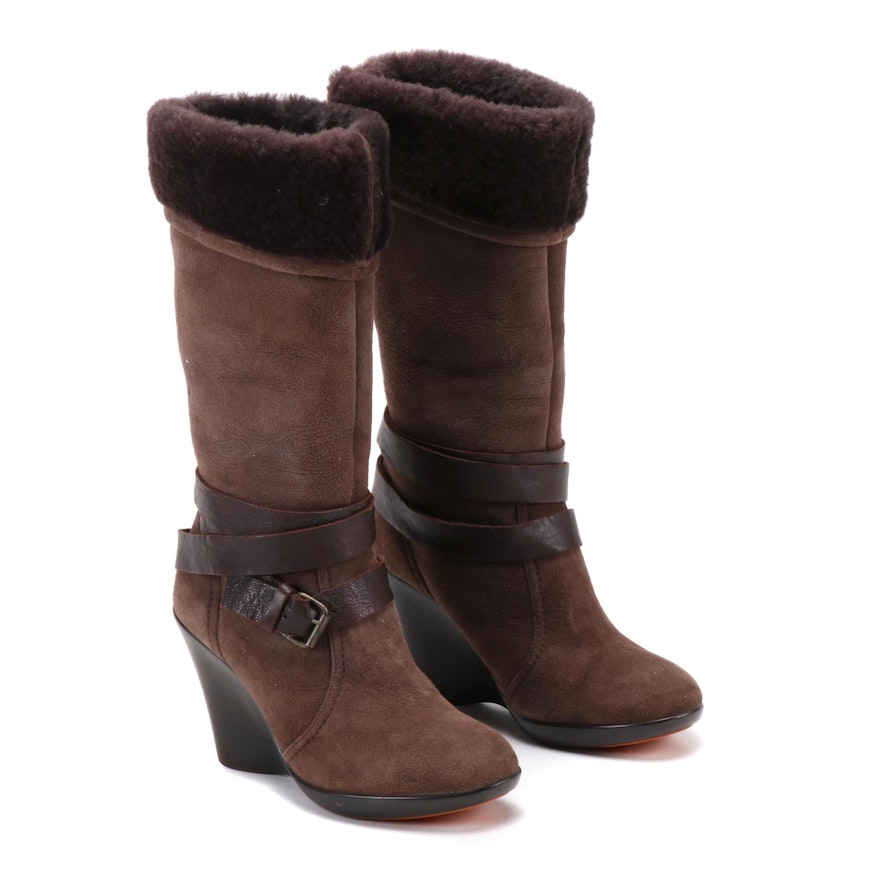 You by Crocs Shearling Lined Suede Wedge Heeled Boots