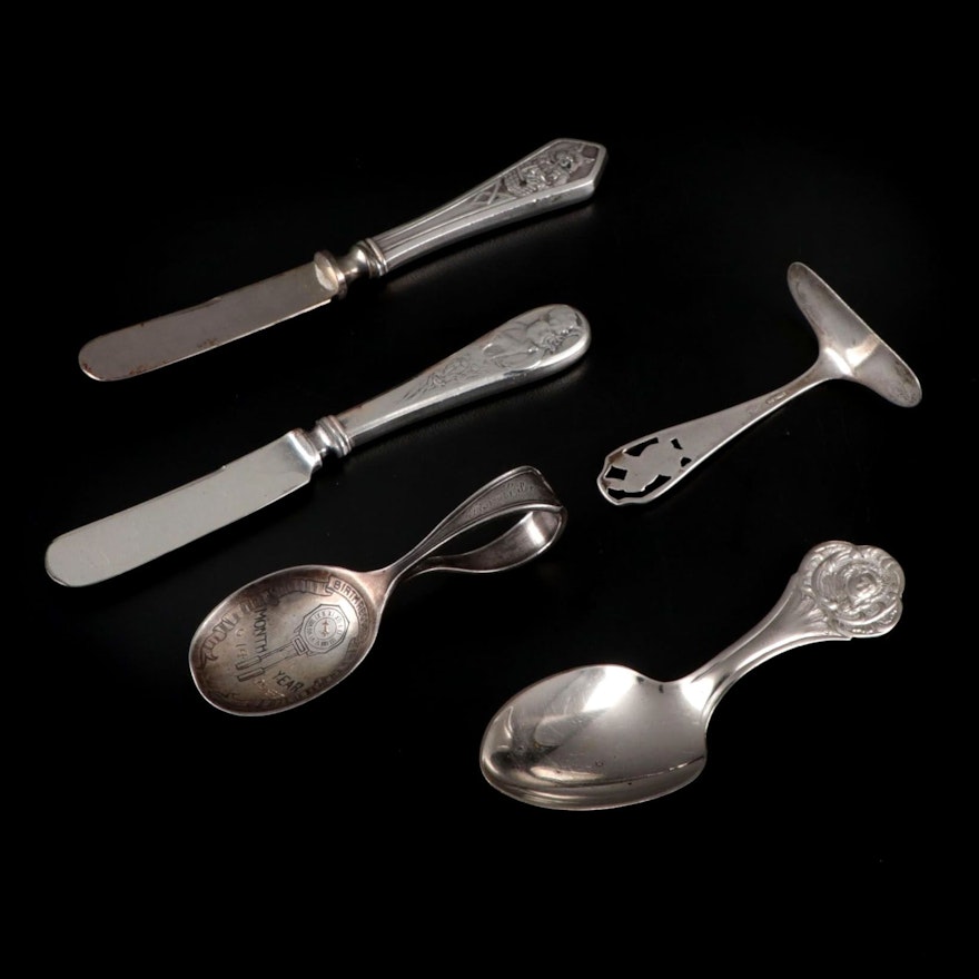 Sterling and Silver Plate Baby Utensils Including Webster