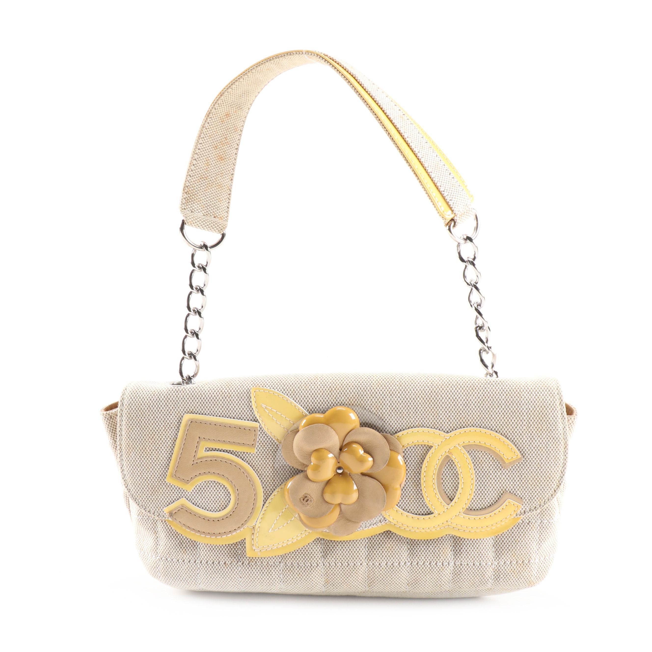 Chanel No. 5 Camellia Canvas and Patent Leather Front Flap Bag
