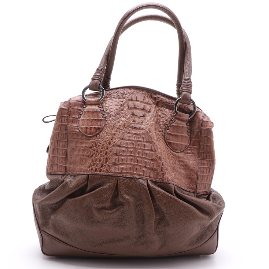 Eileen Kramer Two-Tone Crocodile Skin and Grained Leather Shoulder Bag