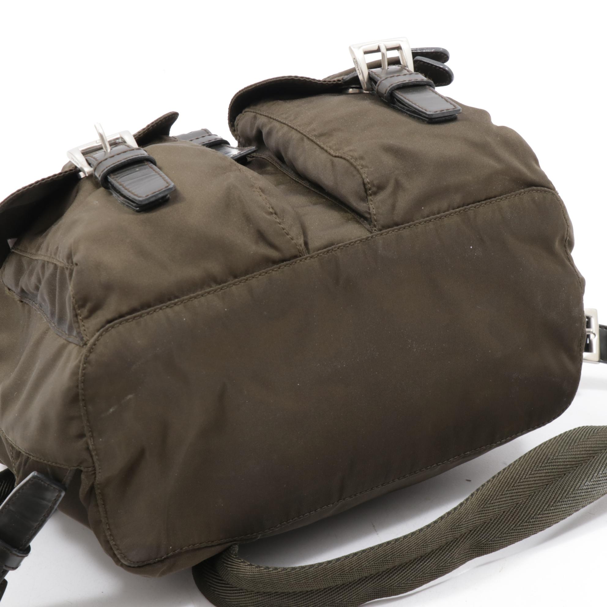 Prada Olive Tessuto Nylon and Leather Mini Backpack Purse