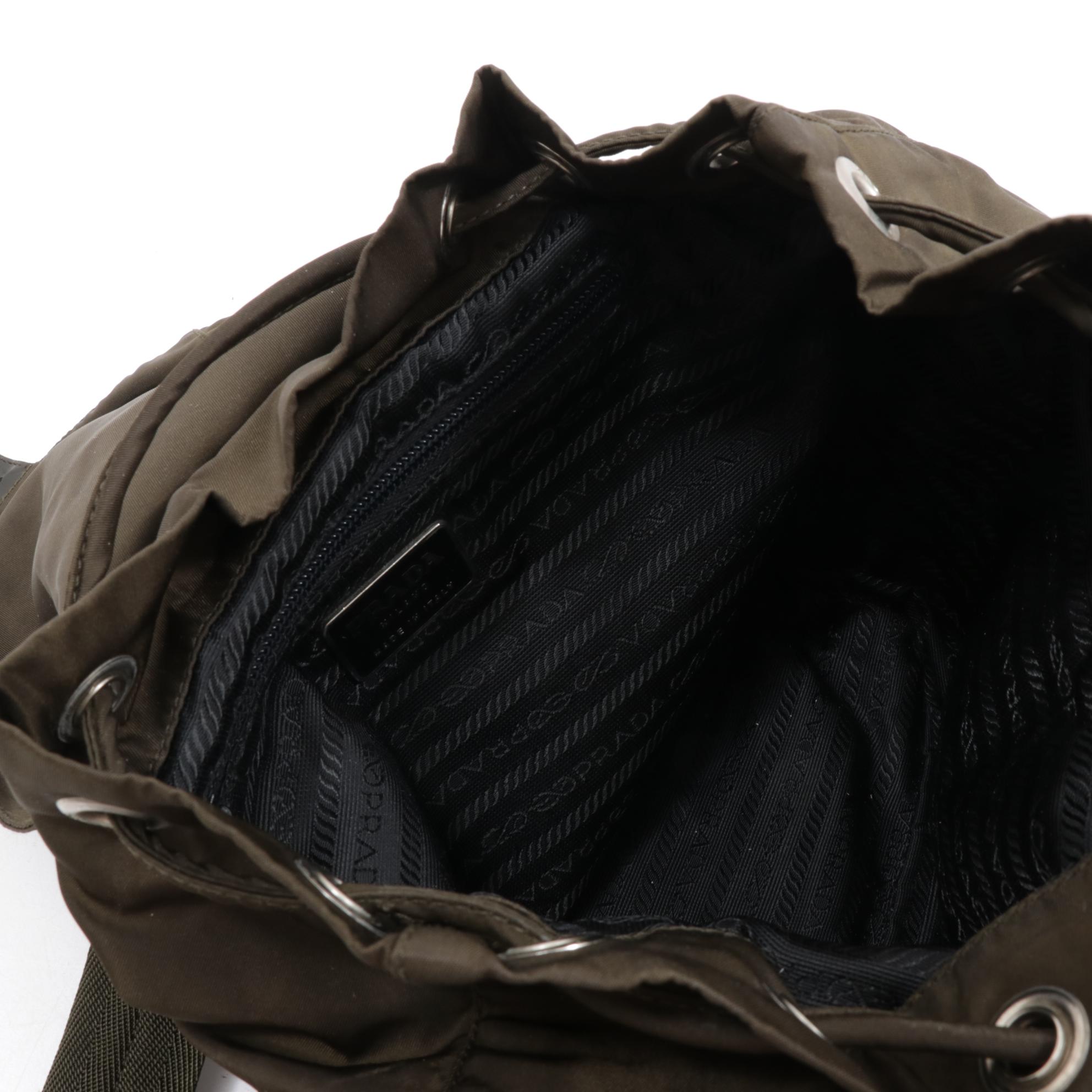 Prada Olive Tessuto Nylon and Leather Mini Backpack Purse