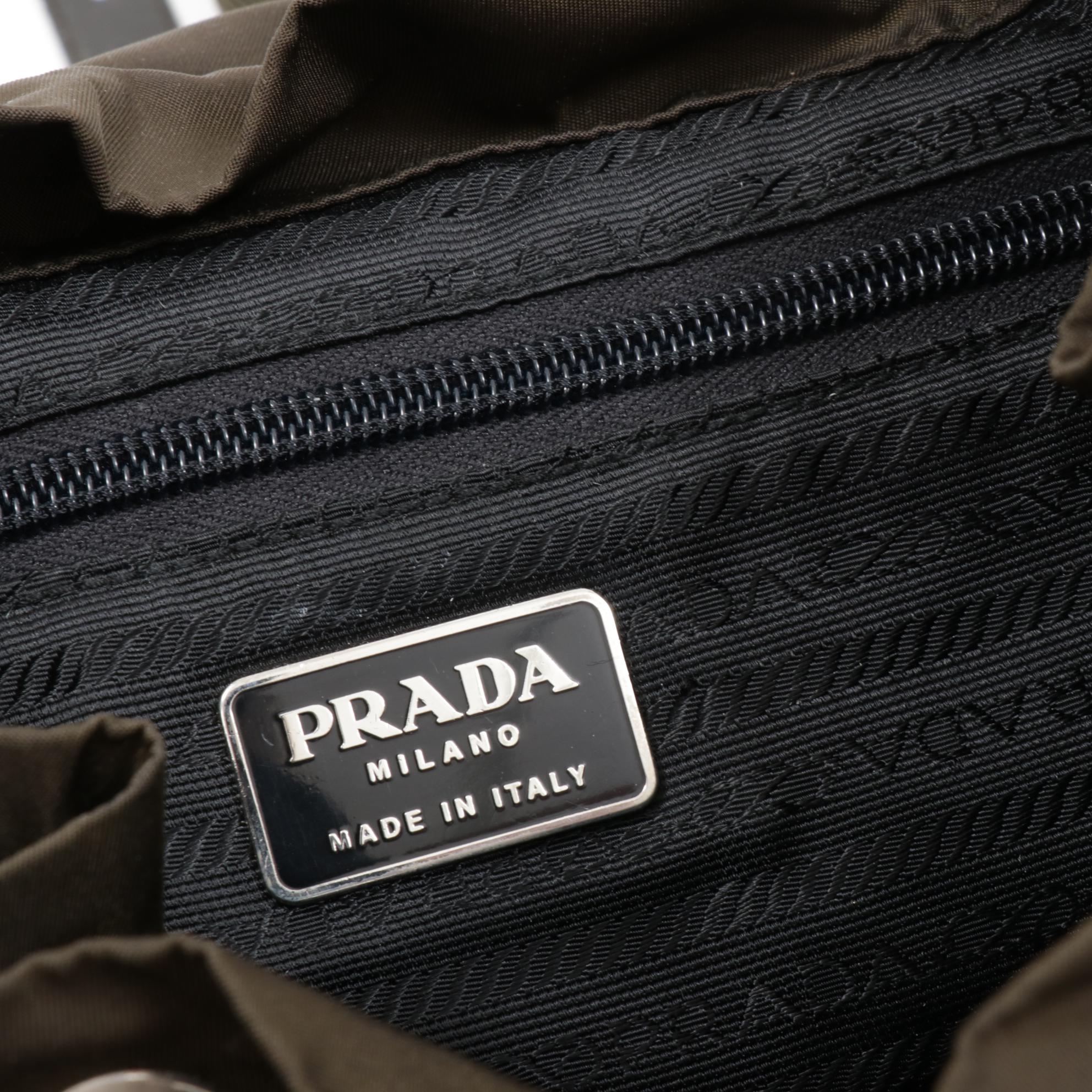 Prada Olive Tessuto Nylon and Leather Mini Backpack Purse