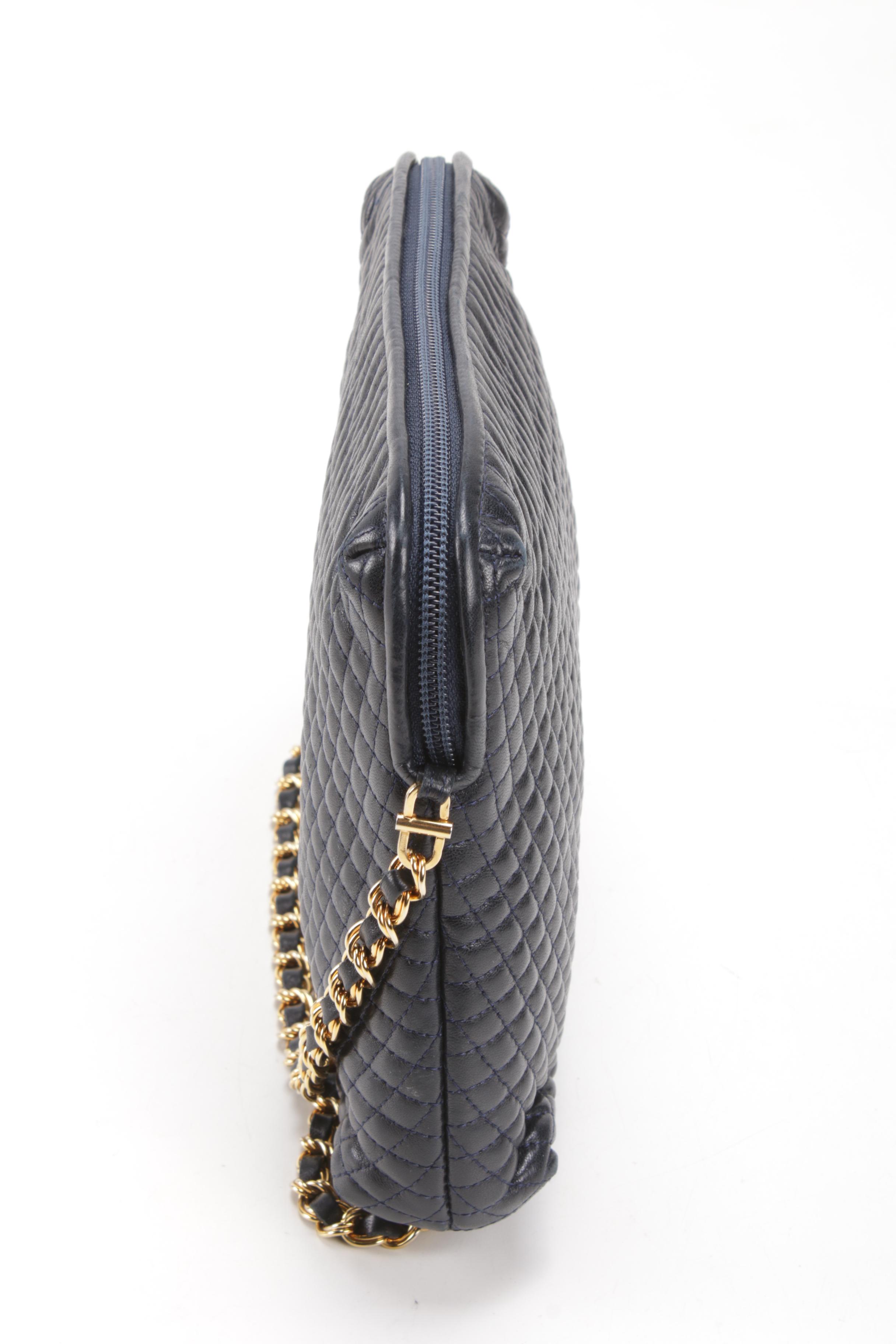 Bally Quilted Dark Navy Blue Leather Crossbody Bag with Tassel