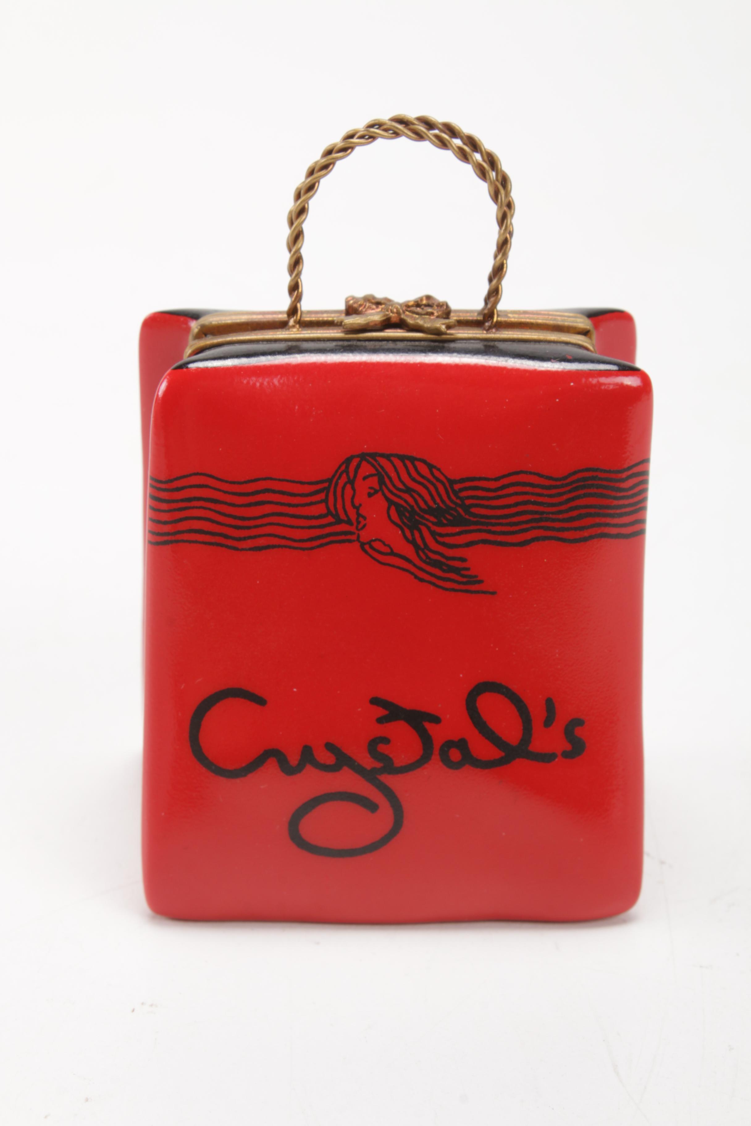 Hand-Painted "Crystal's" Shopping Bag Limoges Porcelain Box