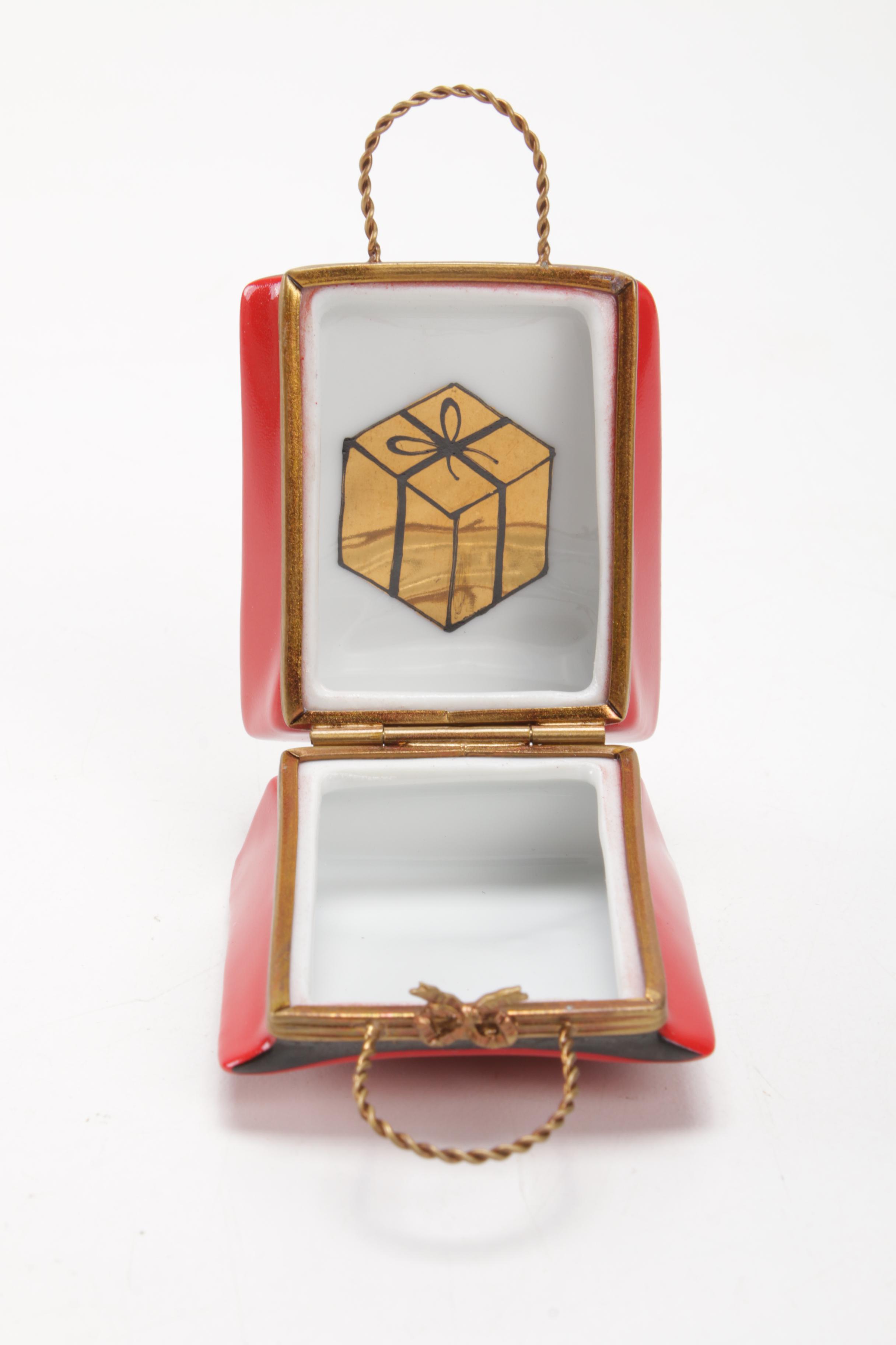 Hand-Painted "Crystal's" Shopping Bag Limoges Porcelain Box