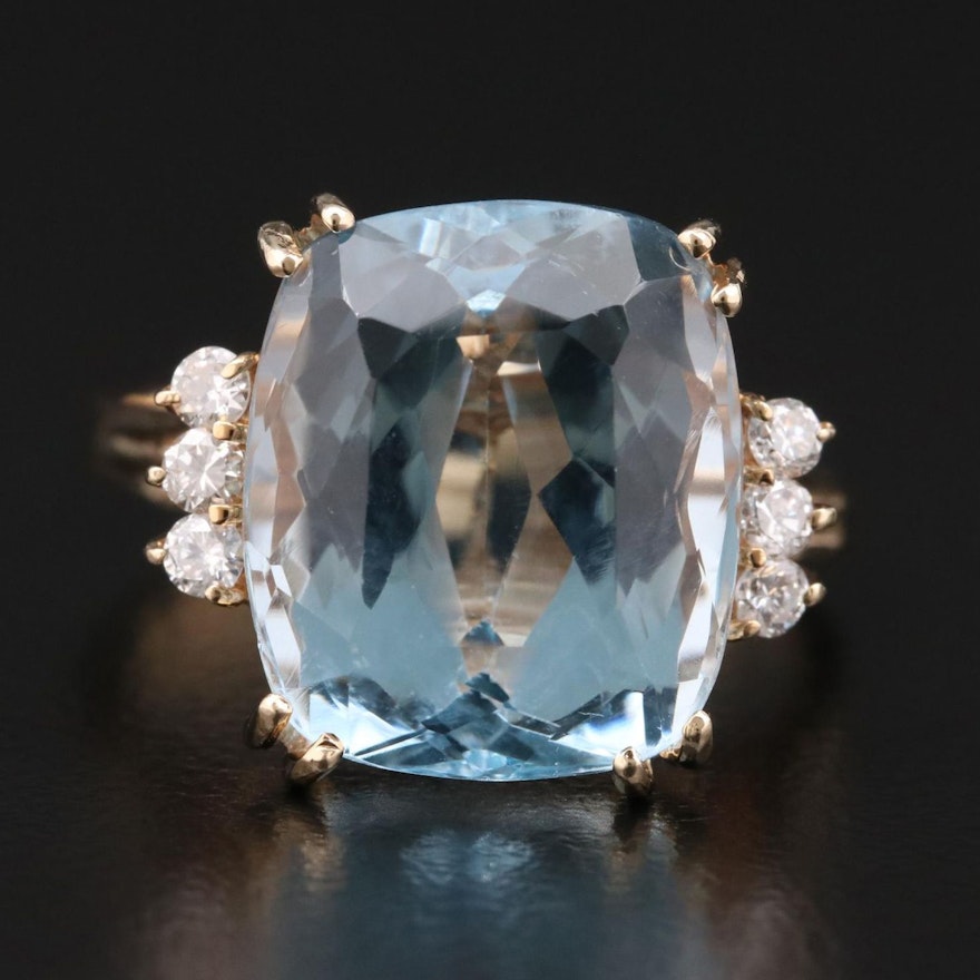 14K Gold 9.00 CT Topaz and Diamond Ring