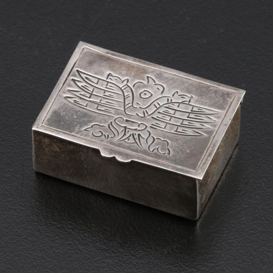 Chased Peruvian Sterling Silver Pill Box, Early to Mid 20th Century