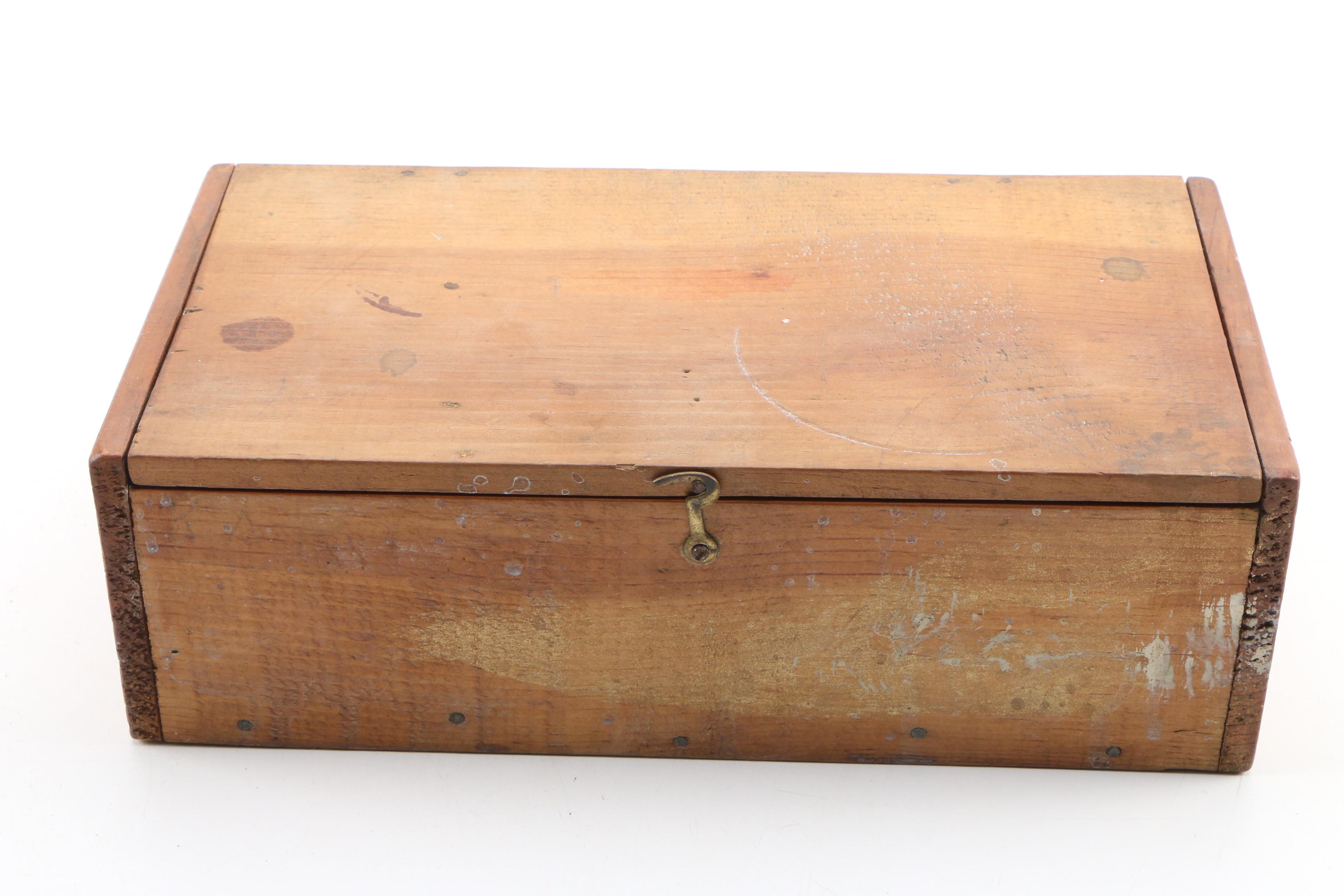 Feathered Wood and Metal Throwing Darts Housed in Wood Box, Mid-20th C.